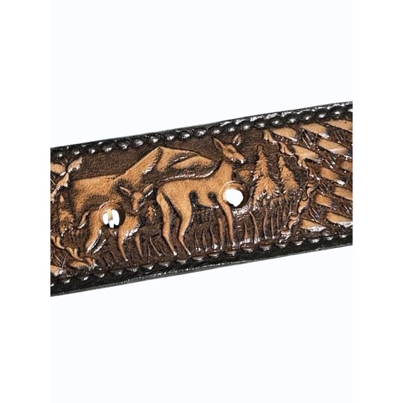 Vtg BRUSHY CREEK Boys Leather Belt Embossed Deer Design & "GRAHAM"‎ Size 10, 25" - Picture 6 of 11